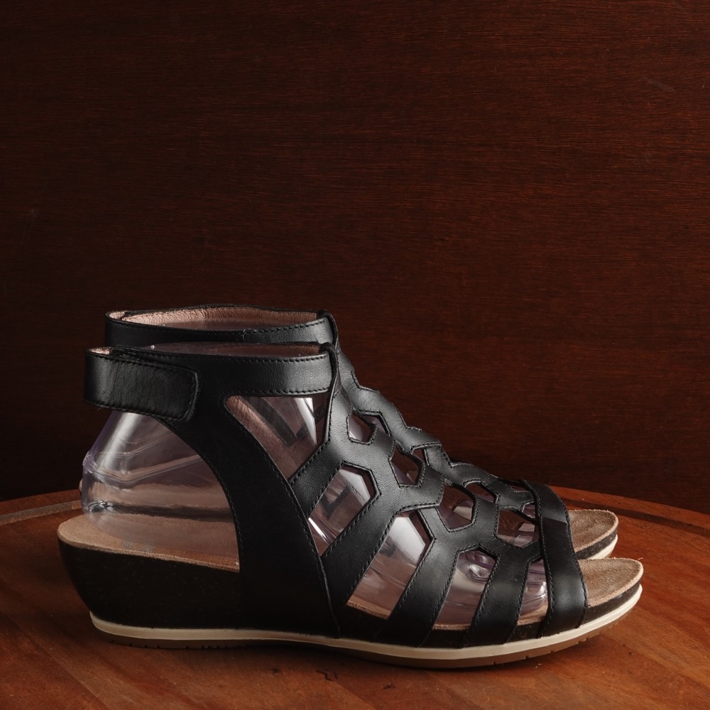 Dansko Sandals Women SZ EU 39 US 8.5-9 BLK Valentina Wedge Coastal Comfort Shoes